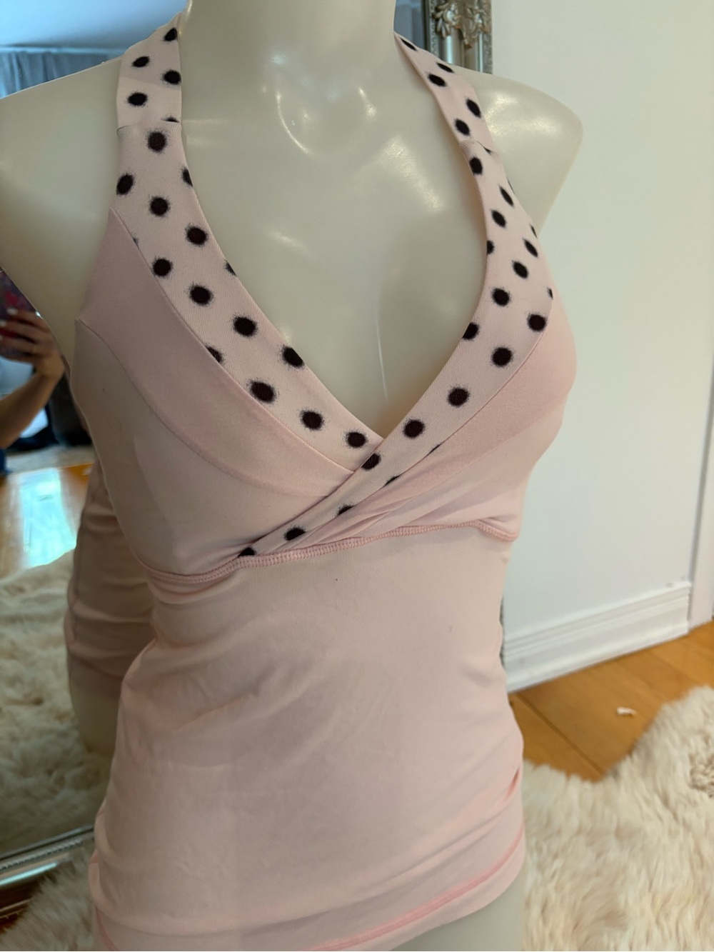 Lululemon Pink Polka Dot Trim Halter Tank Top